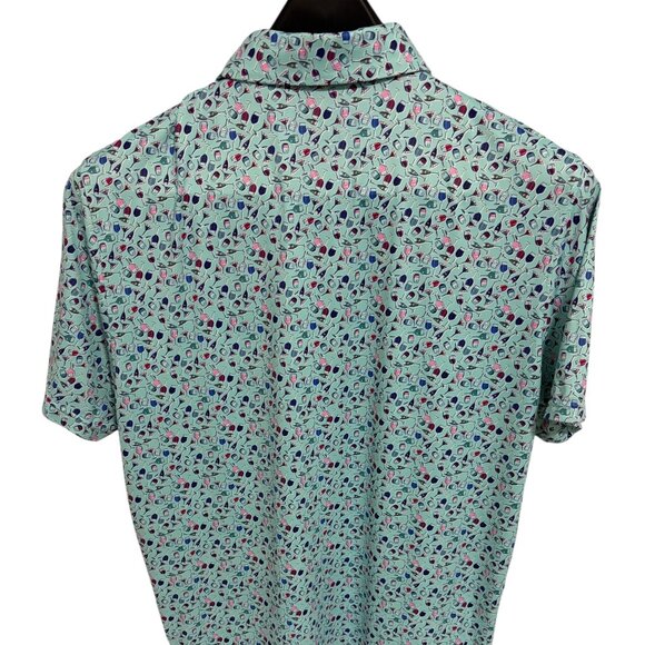 1764 Golf Polo Shirt Mens Size Large Alcohol Drinks Pattern Stretch - Picture 6 of 6